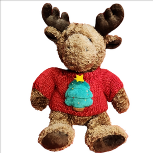 Vintage Gund Inc Starr 4982 Brown Plush Moose Toy with Red Sweater